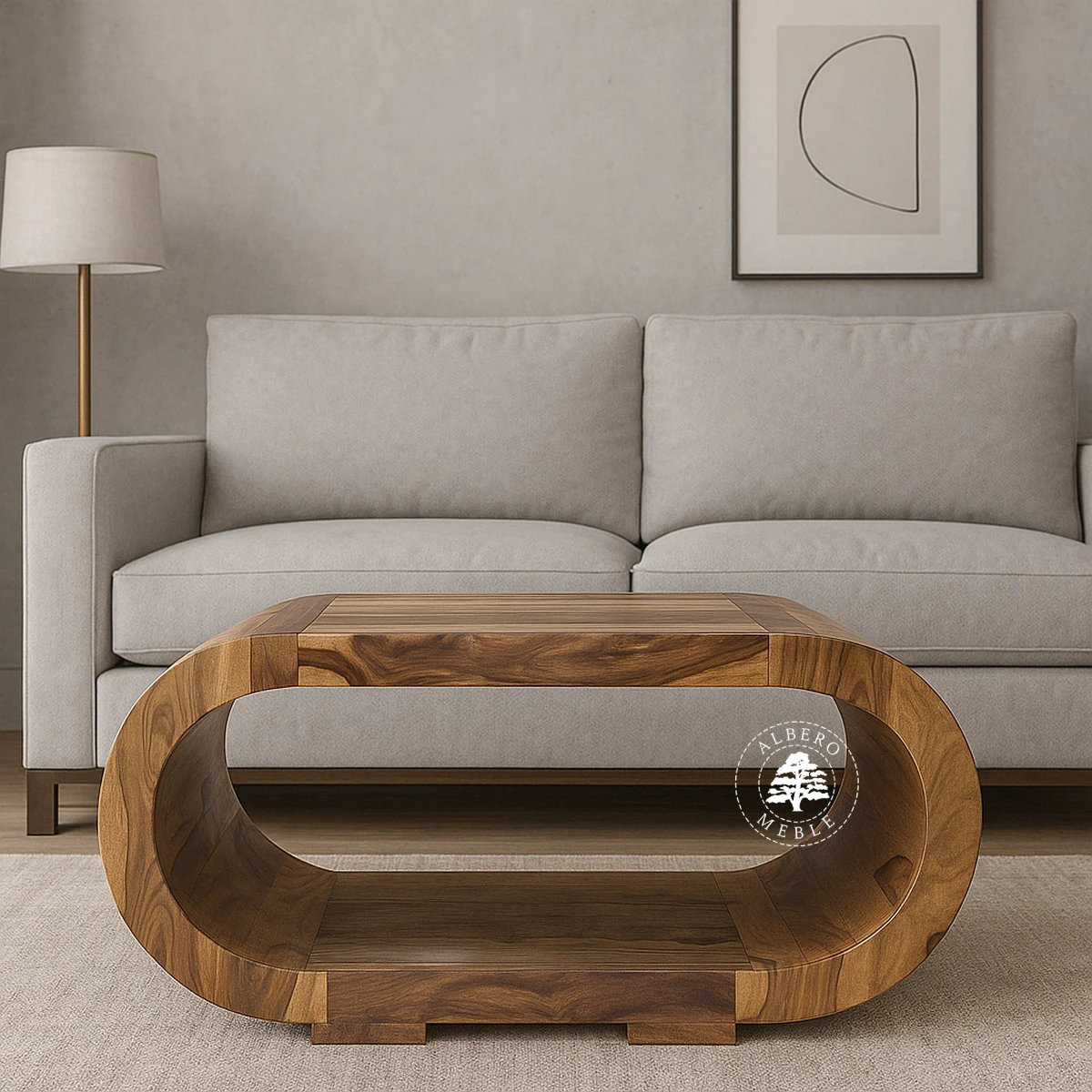 Owalna drewniana ława kawowa