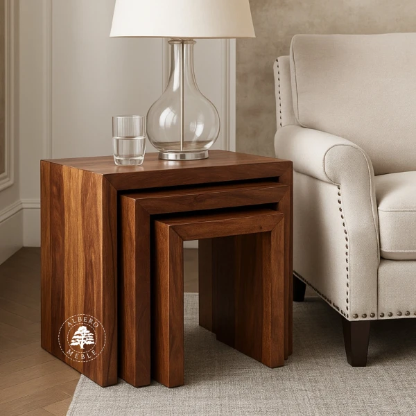 Zestaw nowoczesnych stolików z drewna litego palisander