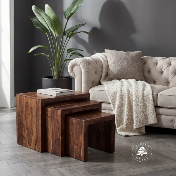 Zestaw nowoczesnych stolików z drewna litego palisander