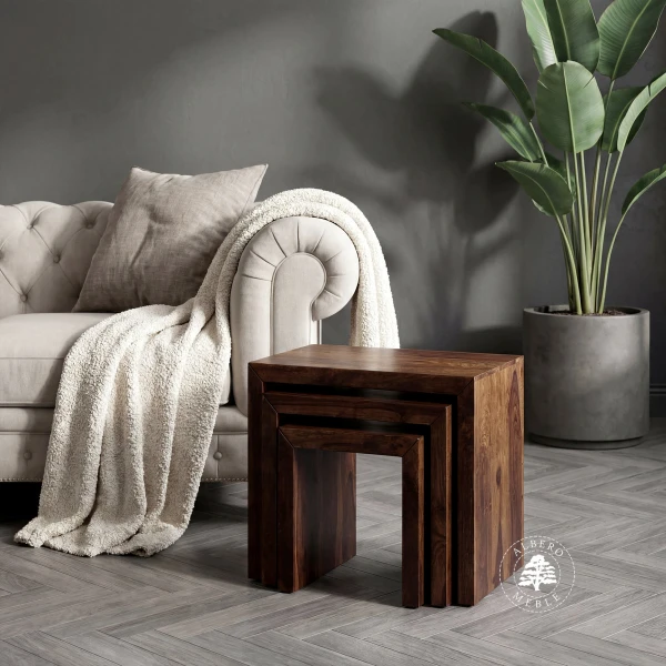 Zestaw nowoczesnych stolików z drewna litego palisander