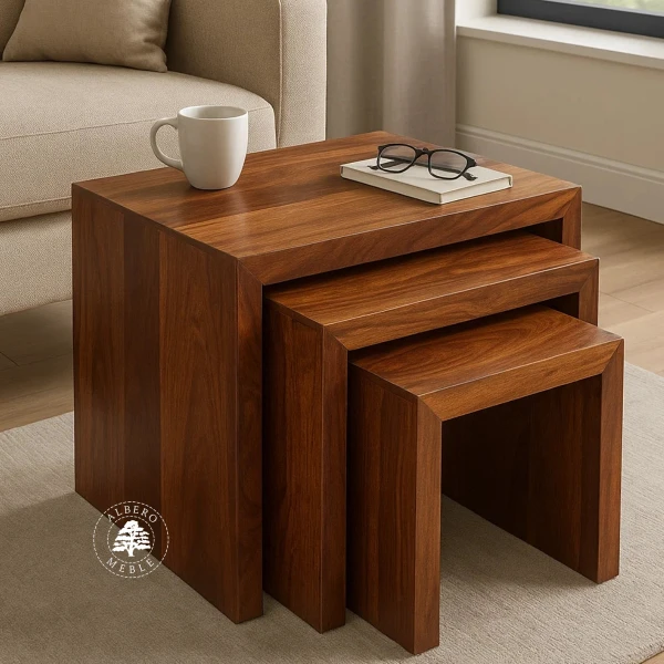 Zestaw nowoczesnych stolików z drewna litego palisander