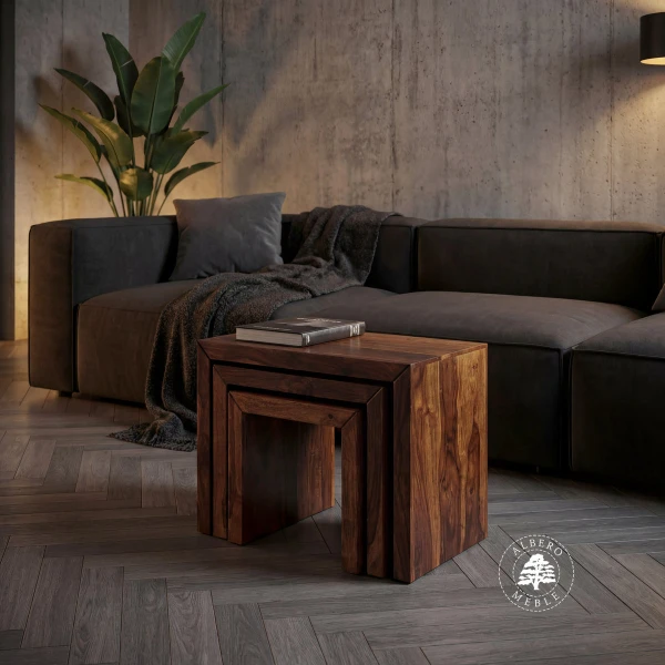 Zestaw nowoczesnych stolików z drewna litego palisander