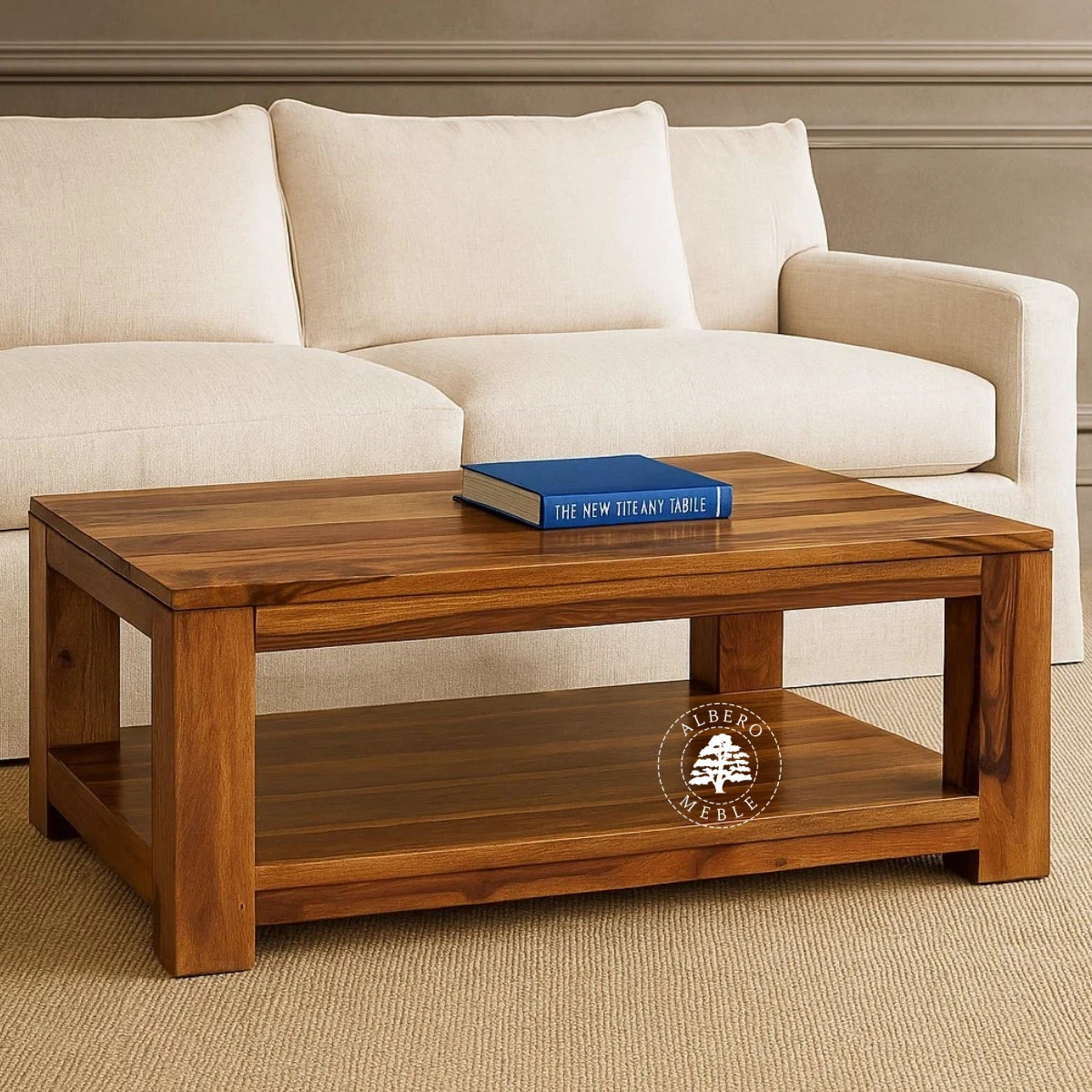 Prostokątny stolik kawowy na drewnianych nogach