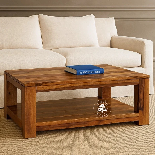 Prostokątny stolik kawowy na drewnianych nogach