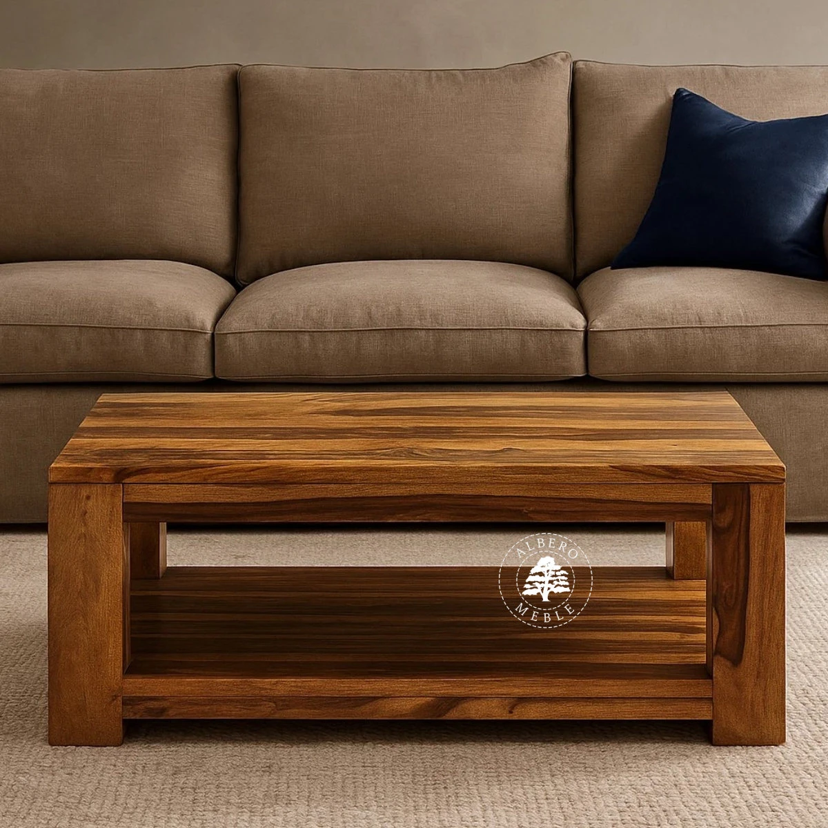 Prostokątny stolik kawowy na drewnianych nogach