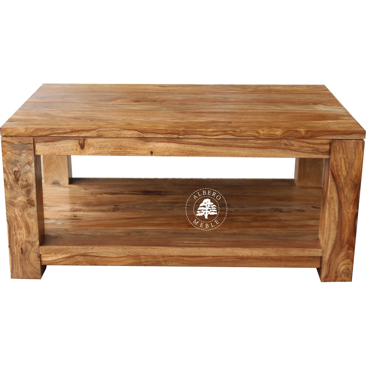 Prostokątny stolik kawowy na drewnianych nogach