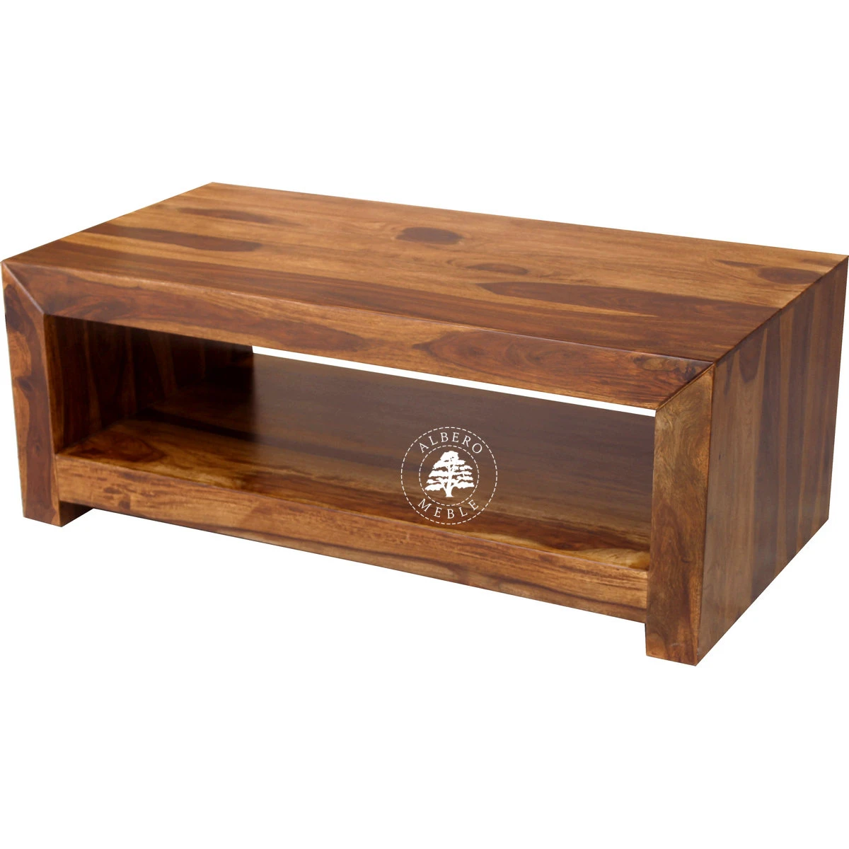 Prosty drewniany stolik kawowy z dolną półką