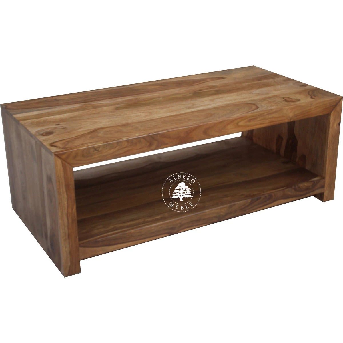 Prosty drewniany stolik kawowy z dolną półką