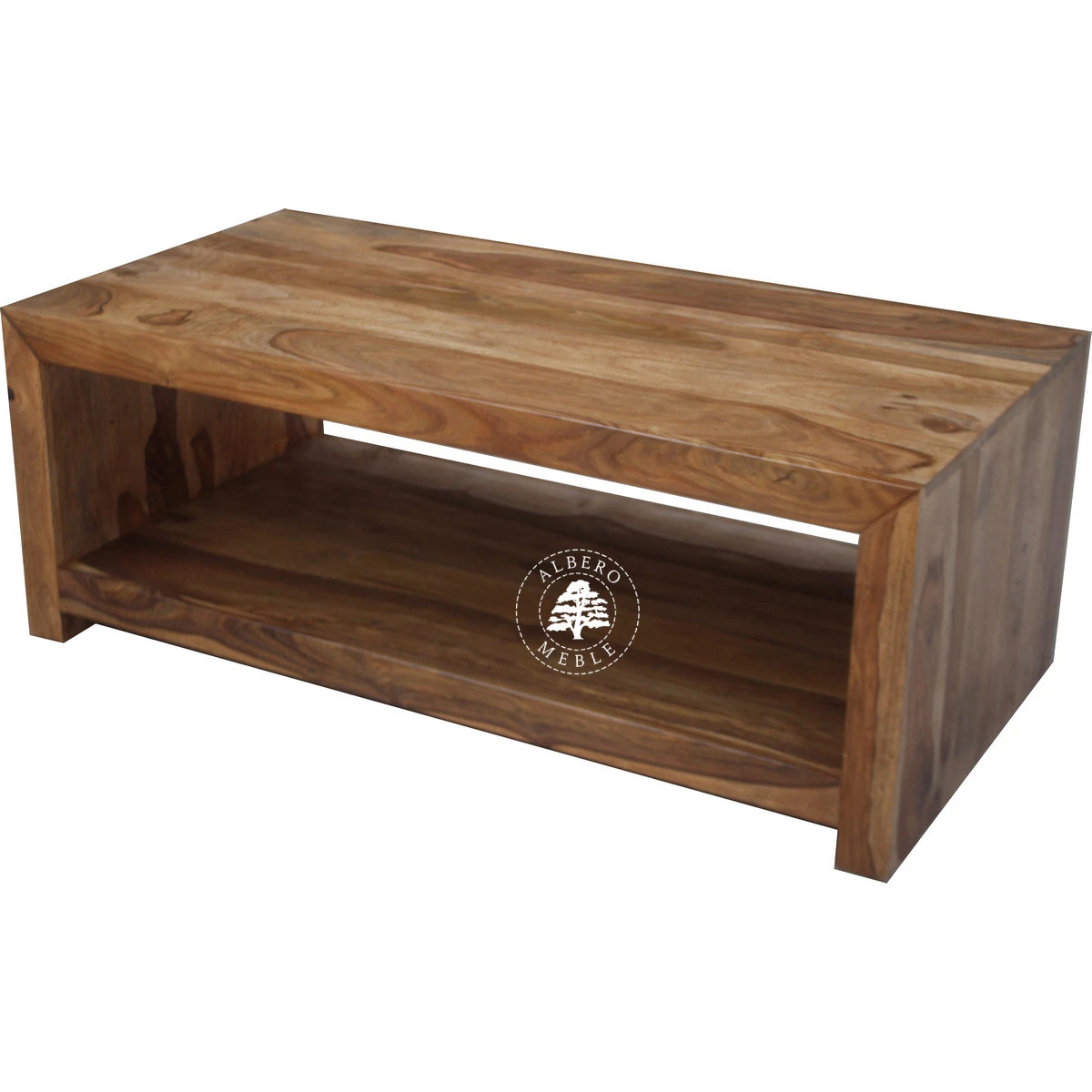 Prosty drewniany stolik kawowy z dolną półką