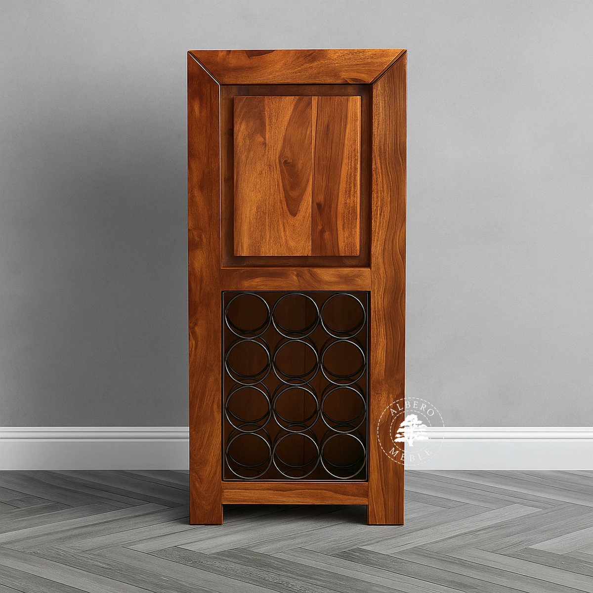 Nowoczesna szafka na wino z naturalnego drewna