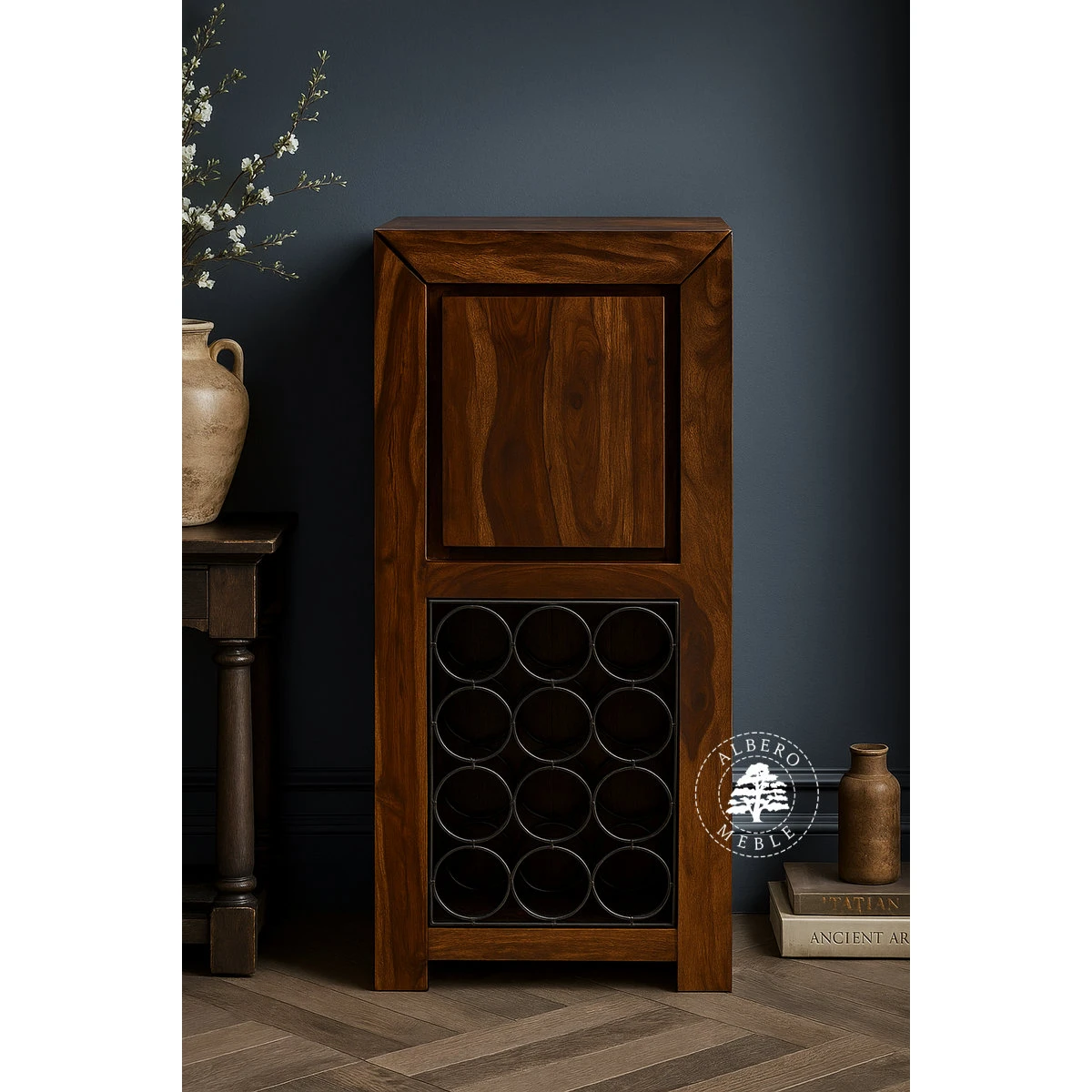 Nowoczesna szafka na wino z naturalnego drewna