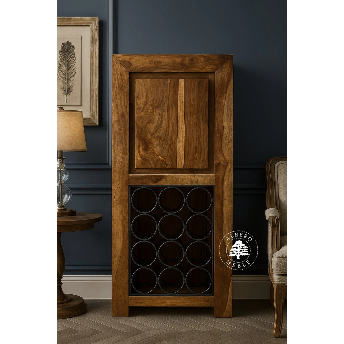 Nowoczesna szafka na wino z naturalnego drewna