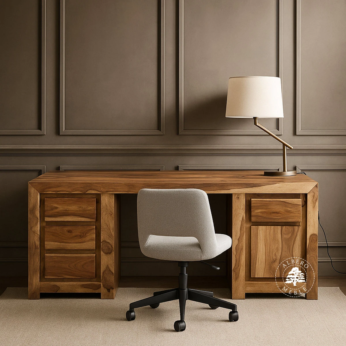 Duże nowoczesne biurko z naturalnego drewna palisander do g