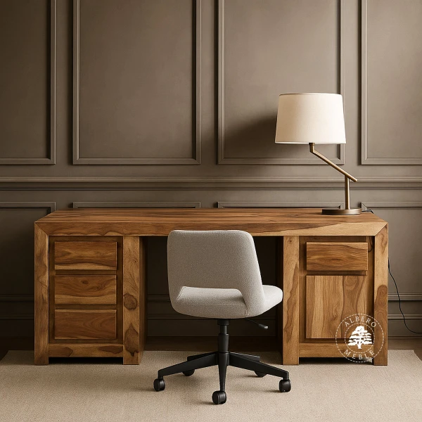 Duże nowoczesne biurko z naturalnego drewna palisander do g