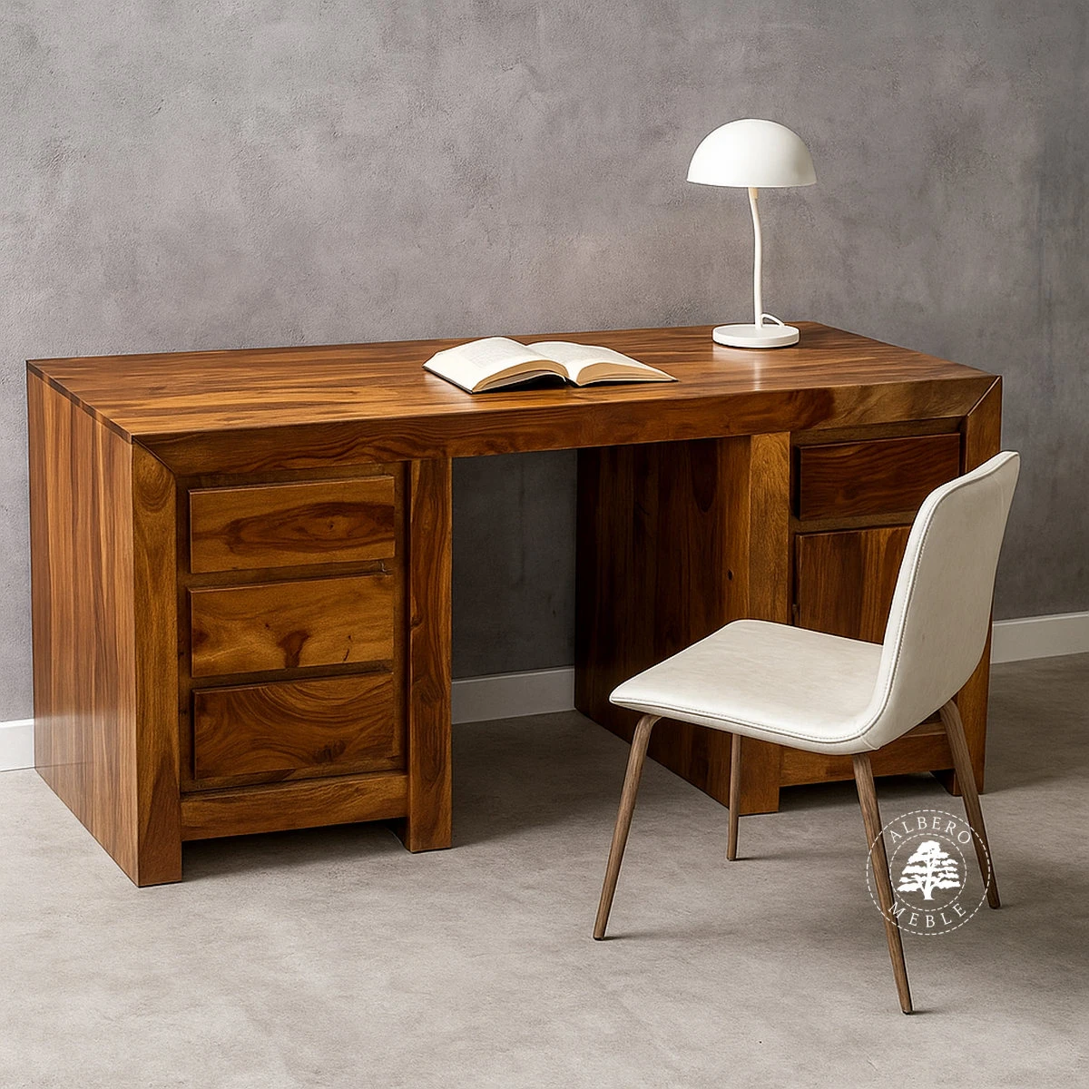 Duże nowoczesne biurko z naturalnego drewna palisander do g