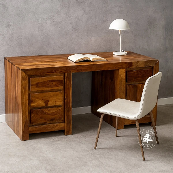 Duże nowoczesne biurko z naturalnego drewna palisander do g