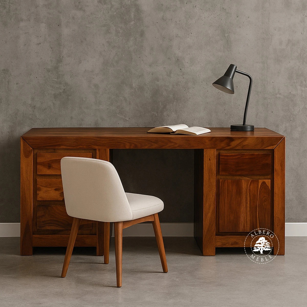 Duże nowoczesne biurko z naturalnego drewna palisander do g