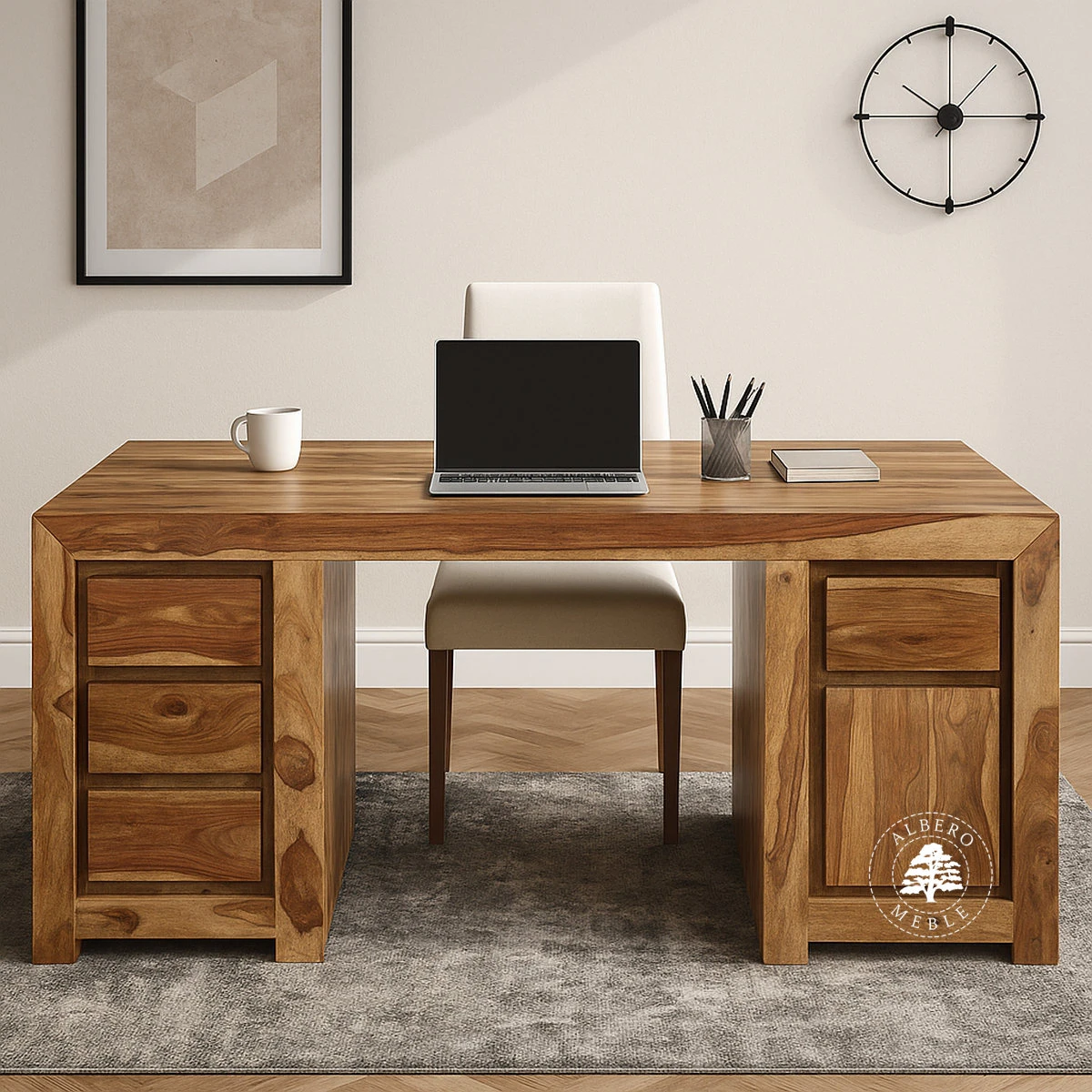 Duże nowoczesne biurko z naturalnego drewna palisander do g