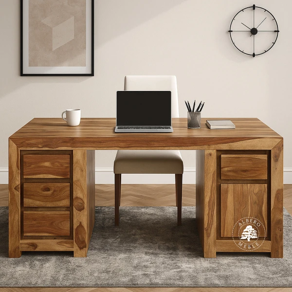 Duże nowoczesne biurko z naturalnego drewna palisander do g