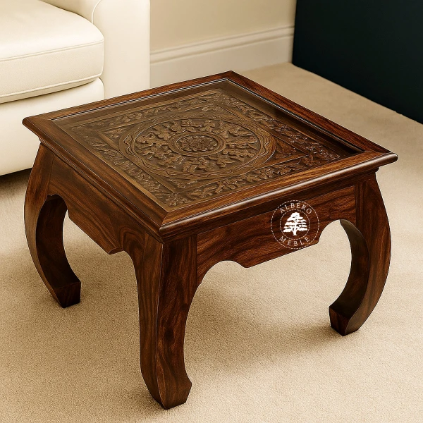 Ława kawowa drewniana ręcznie rzeźbiona Orissa