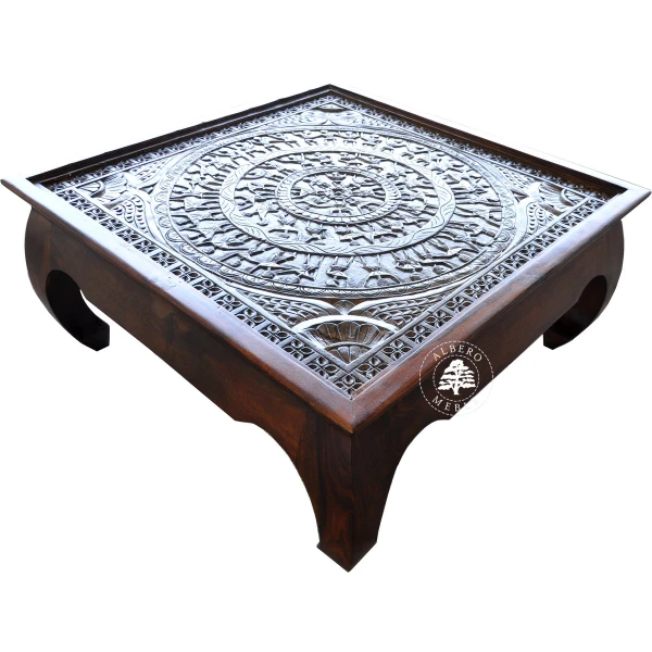 Unikatowa ława z drewna litego z ręcznie rzeźbionym blate