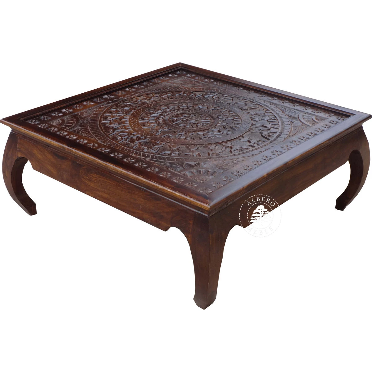 Unikatowa ława z drewna litego z ręcznie rzeźbionym blate