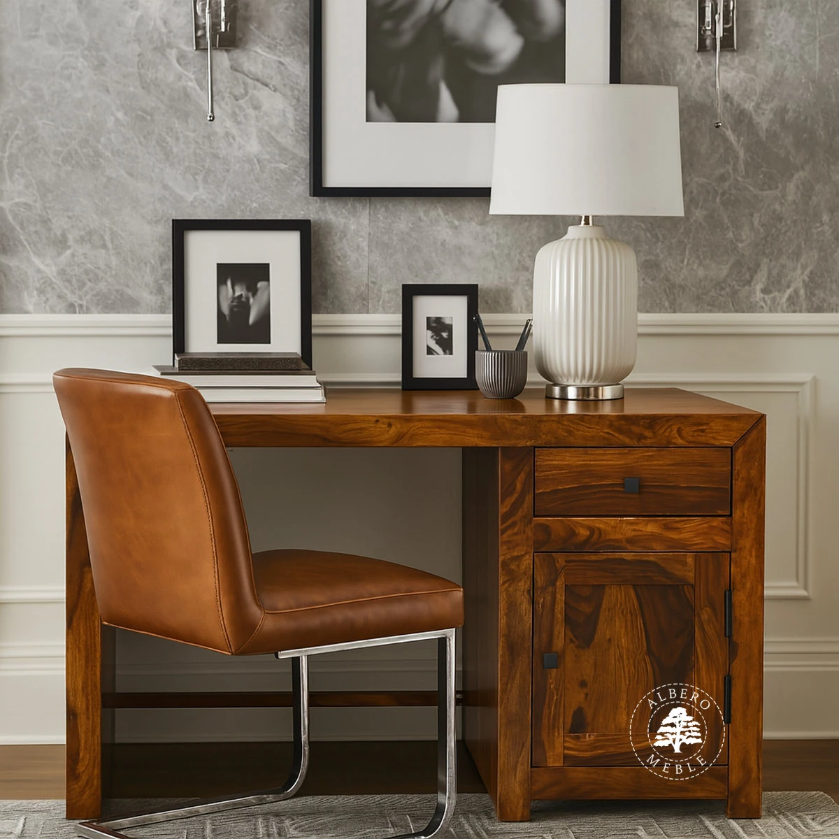 Nowoczesne biurko młodzieżowe z naturalnego drewna palisan