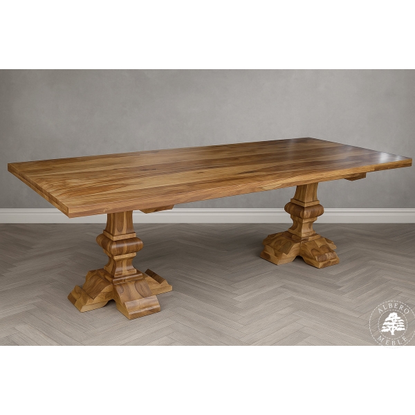 Stylowy stół z litego drewna na dwóch nogach