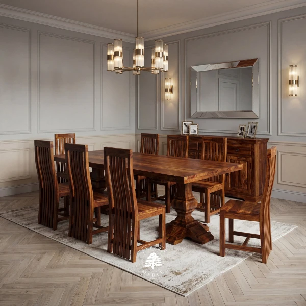 Stylowy stół z litego drewna na dwóch nogach