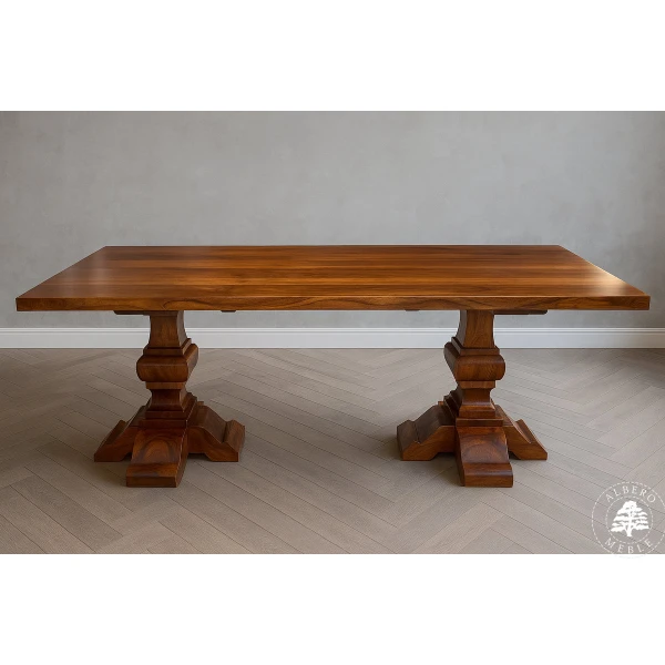 Stylowy stół z litego drewna na dwóch nogach