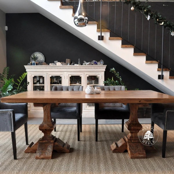 Stylowy stół z litego drewna na dwóch nogach