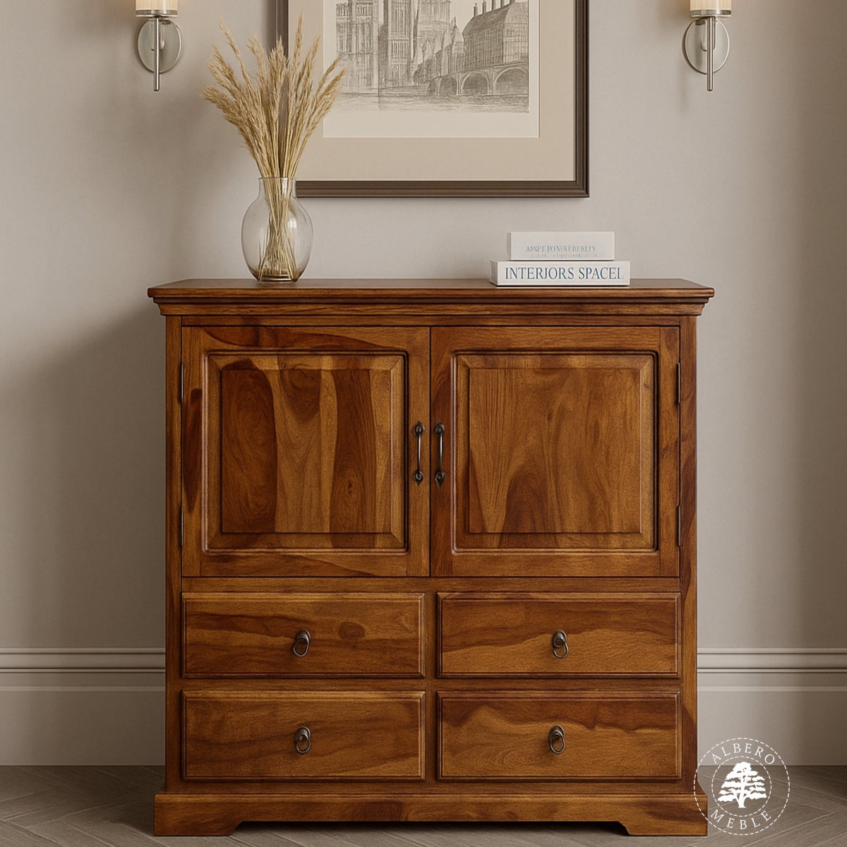 Duża klasyczna komoda drewniana do salonu
