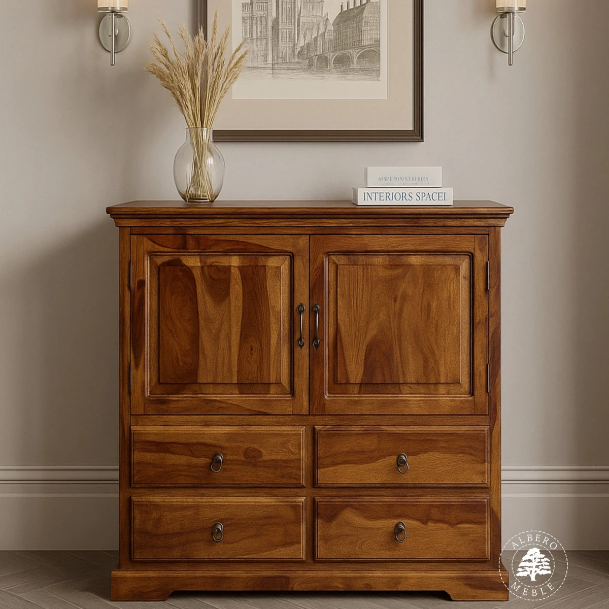 Duża klasyczna komoda drewniana do salonu