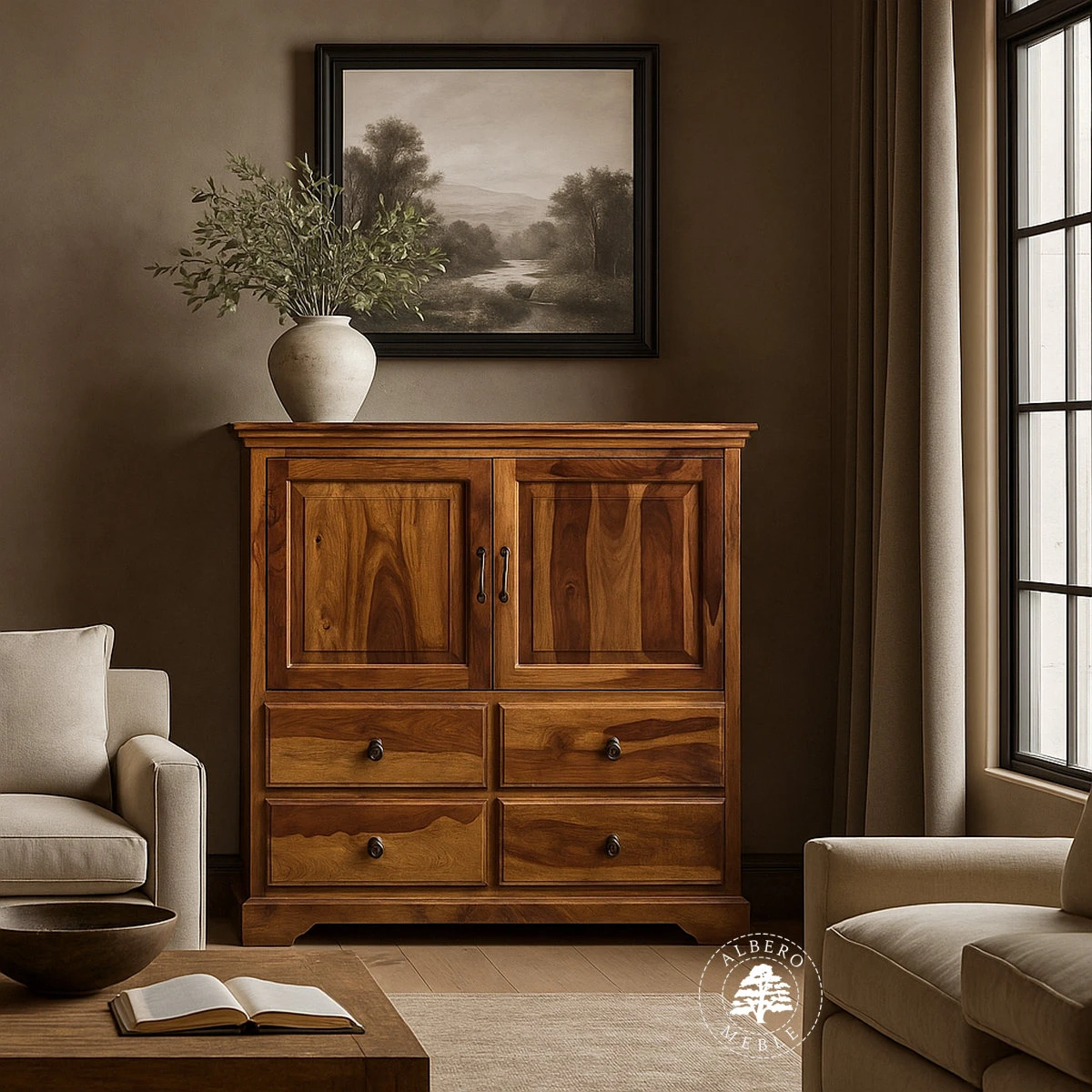 Duża klasyczna komoda drewniana do salonu