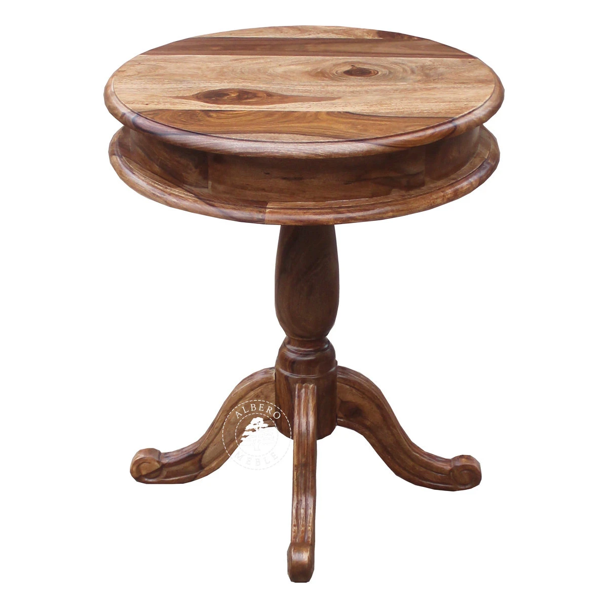 Okrągły stolik kawowy na klasycznej drewnianej nodze