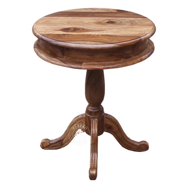 Okrągły stolik kawowy na klasycznej drewnianej nodze