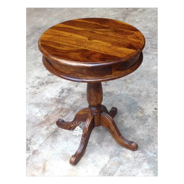 Okrągły stolik kawowy na klasycznej drewnianej nodze