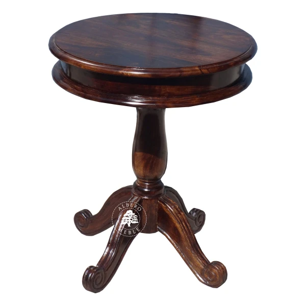 Okrągły stolik kawowy na klasycznej drewnianej nodze