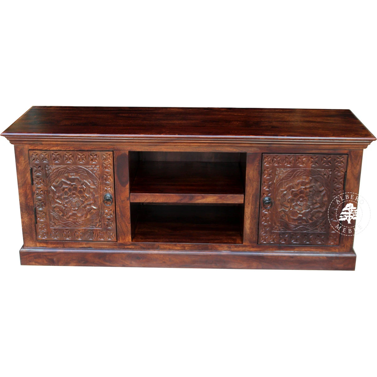 Unikatowa komoda drewniana na RTV ręcznie rzeźbiona