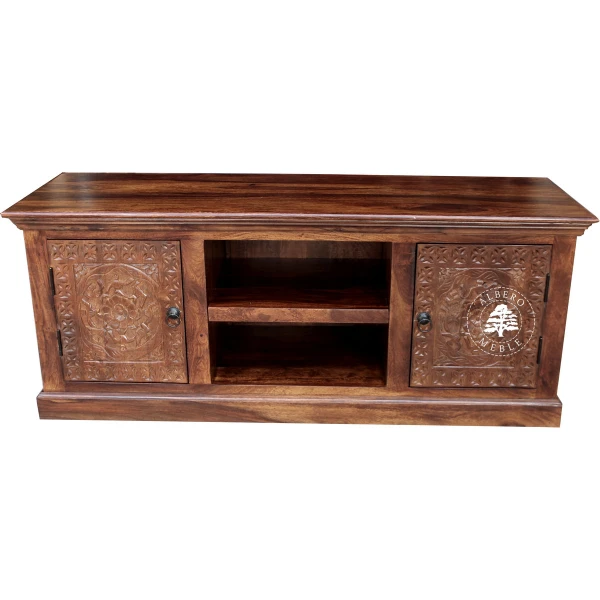 Unikatowa komoda drewniana na RTV ręcznie rzeźbiona