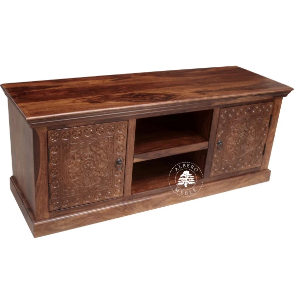 Unikatowa komoda drewniana na RTV ręcznie rzeźbiona