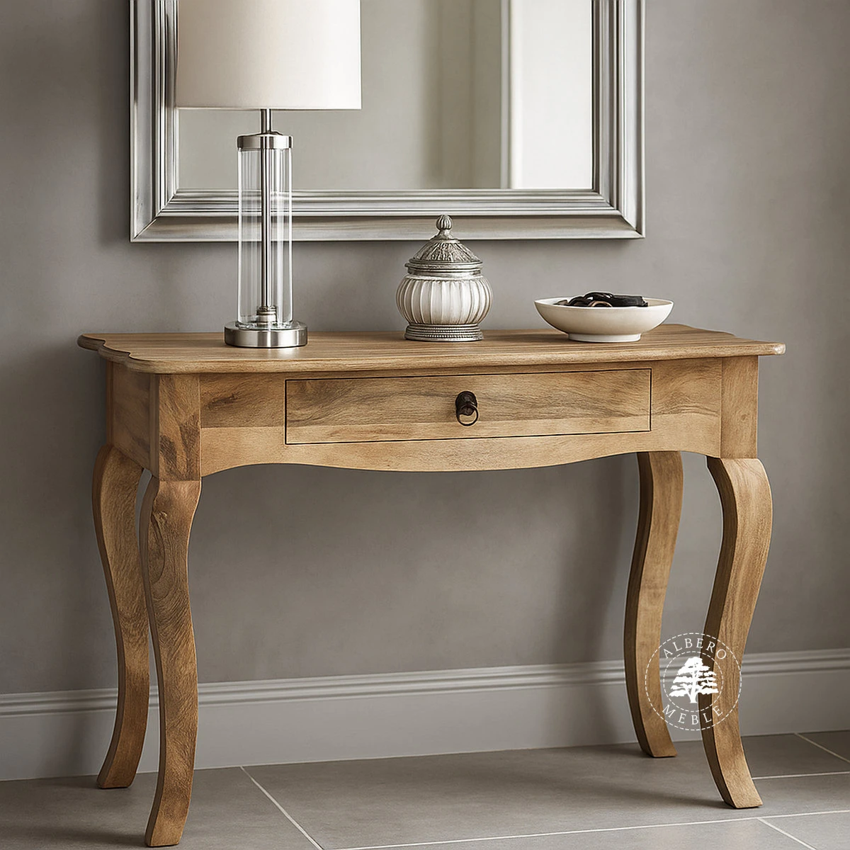 Kolonialna konsola z drewna litego palisander z ozdobnym gzy