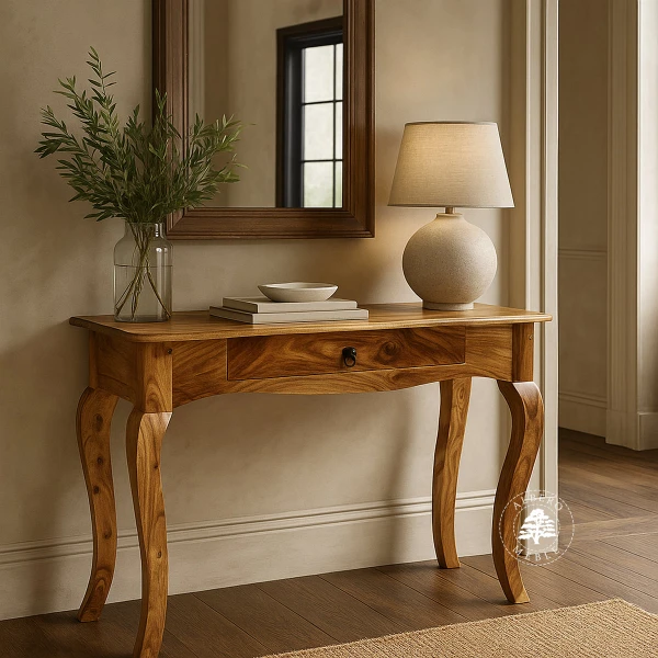 Kolonialna konsola z drewna litego palisander z ozdobnym gzy