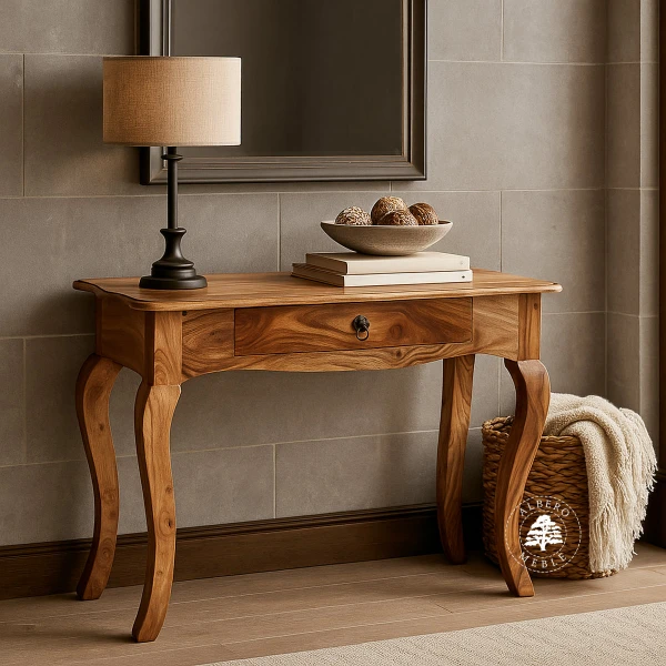 Kolonialna konsola z drewna litego palisander z ozdobnym gzy