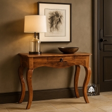 Kolonialna konsola z drewna litego palisander z ozdobnym gzy