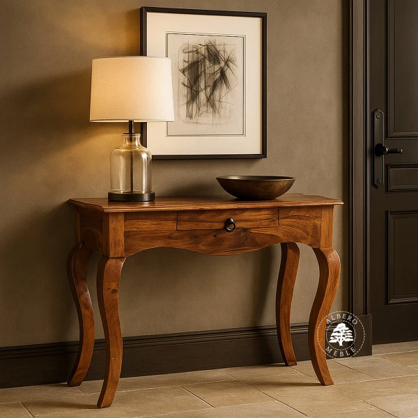 Kolonialna konsola z drewna litego palisander z ozdobnym gzy