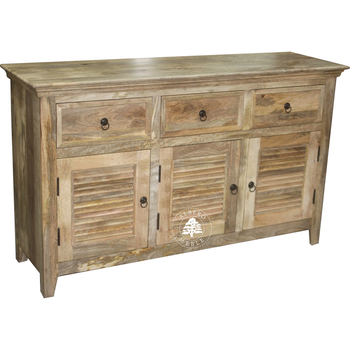 Jasna komoda z drewna mango z żaluzjowymi drzwiami