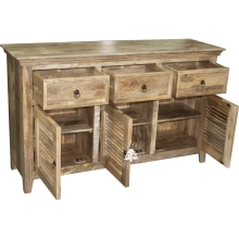 Jasna komoda z drewna mango z żaluzjowymi drzwiami