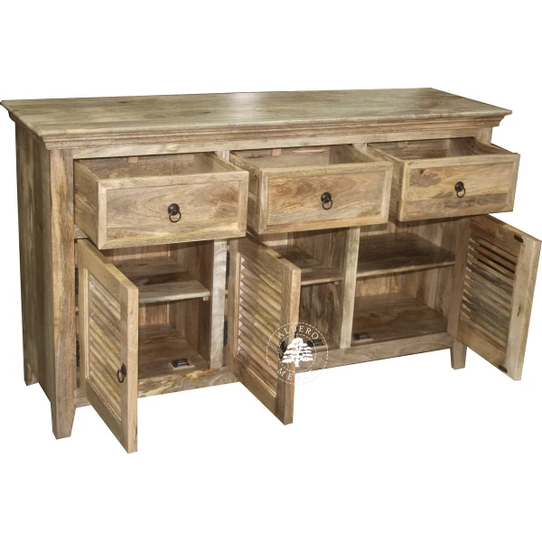 Jasna komoda z drewna mango z żaluzjowymi drzwiami