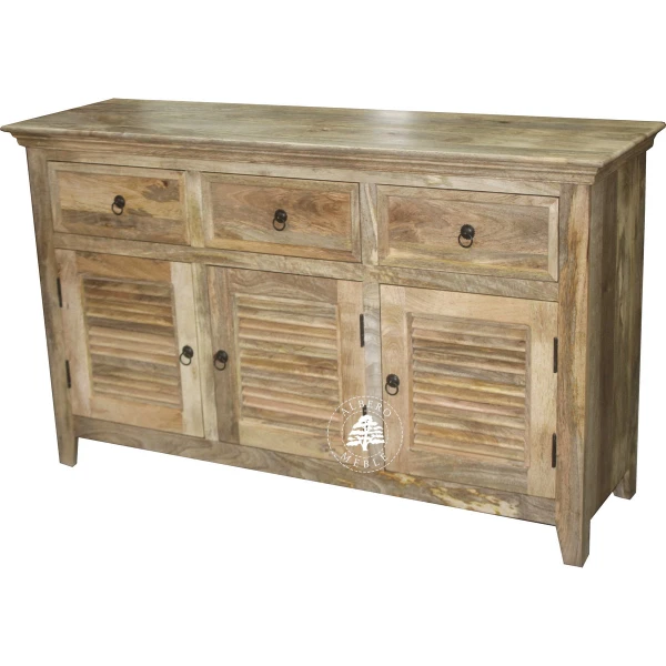 Jasna komoda z drewna mango z żaluzjowymi drzwiami